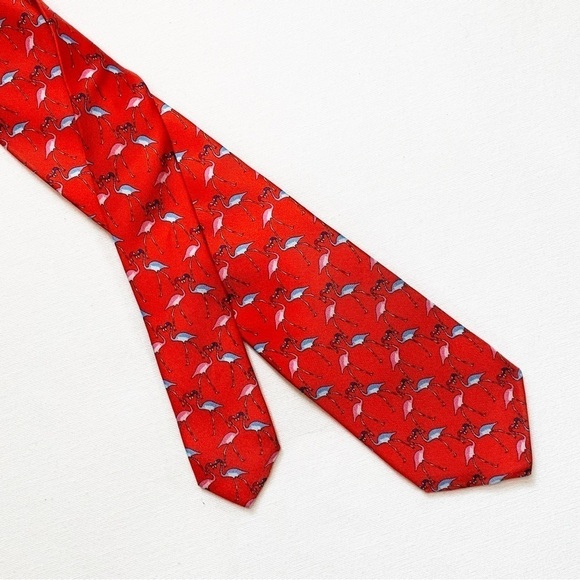 Bugatchi 100% Silk Made in Italy Red Flamingo Novelty Beachy Print Summer Tie - Picture 1 of 11